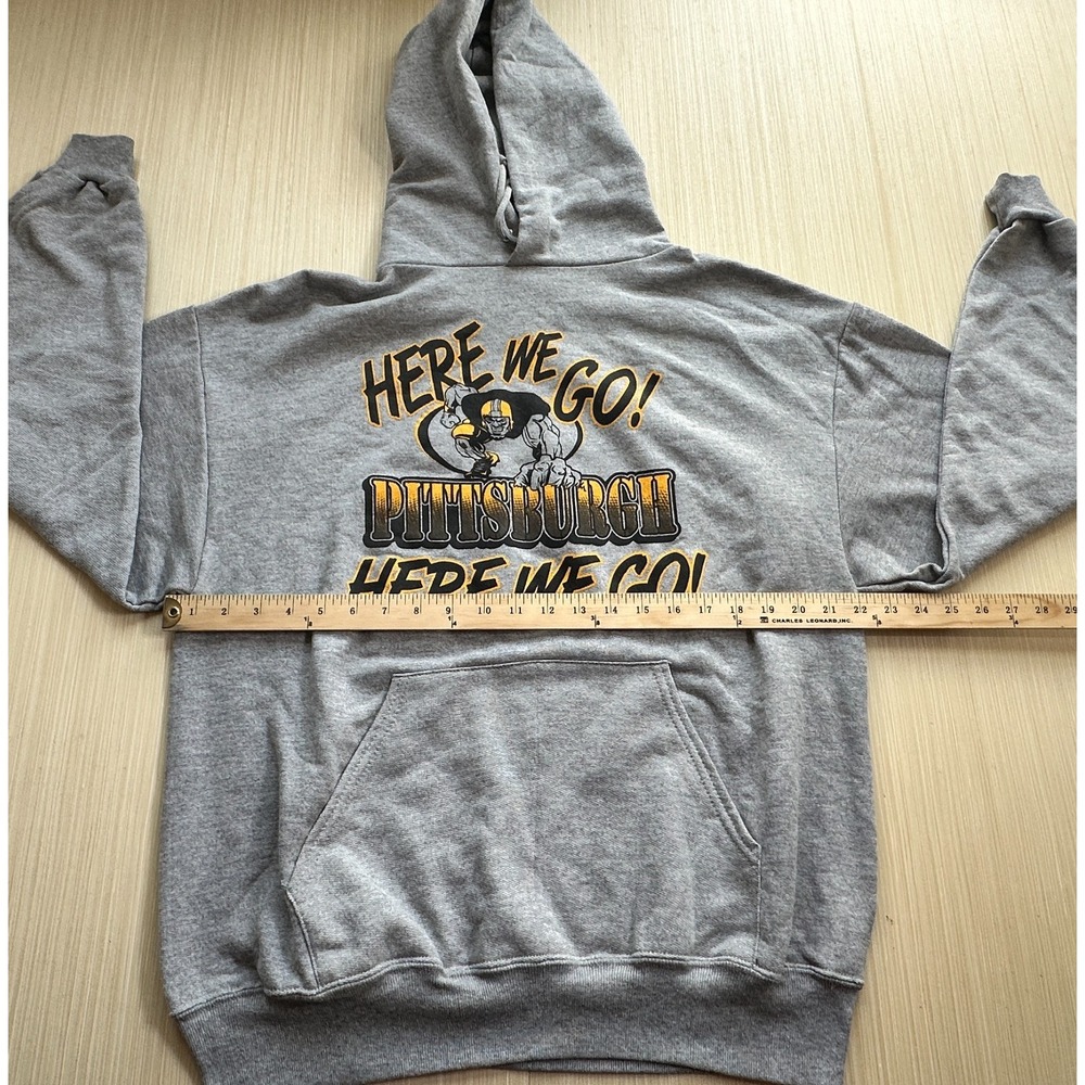 Nublend Pittsburgh Steelers Here We Go Hoodie Mens Large Gray Kangaroo Pockets - Picture 5 of 5